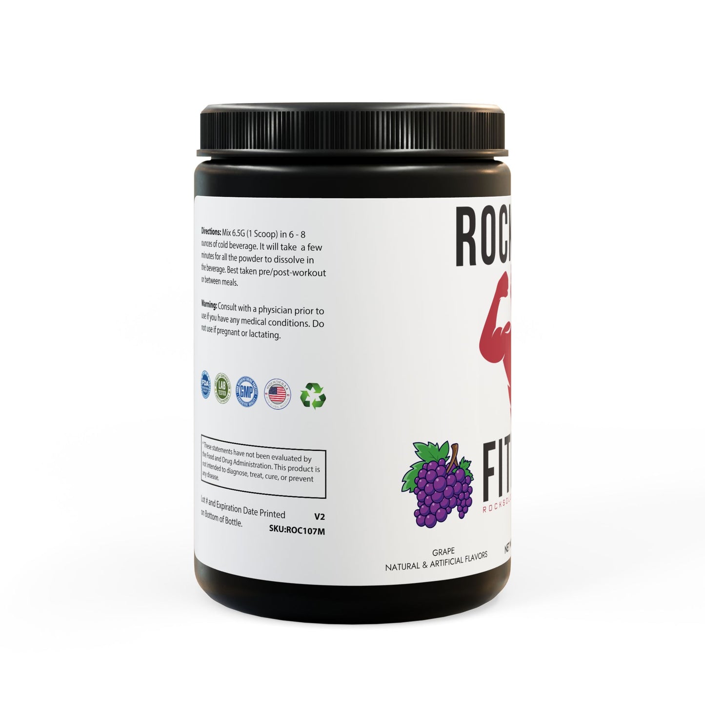 RockSolid Fitness BCAA Supplement - Grape Flavored (325g, 11.46oz, 50 servings)