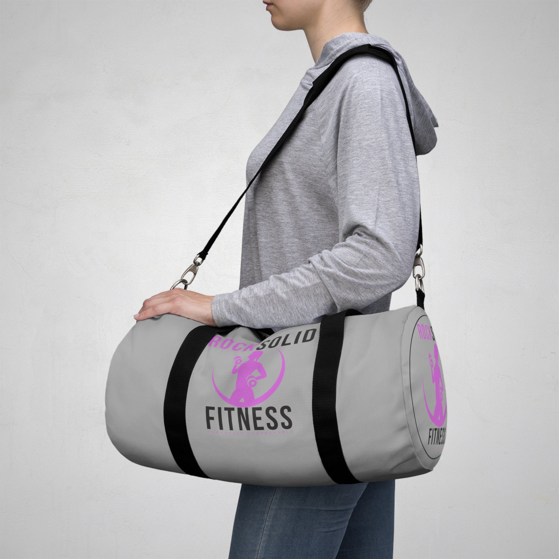 RockSolid Fitness Duffel Bag | Gray | Oxford Canvas | Pink Lady Logo - ZenGen USA