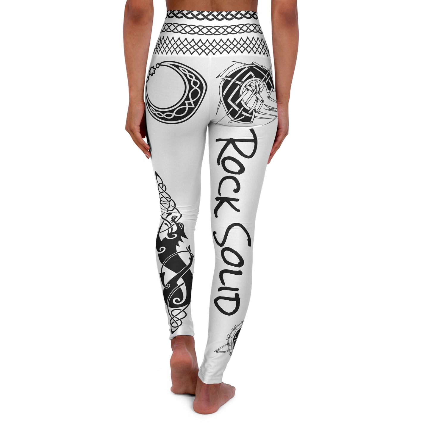 Celtic Tribal Tattoo - White Yoga Leggings - ZenGen USA ROCK SOLID