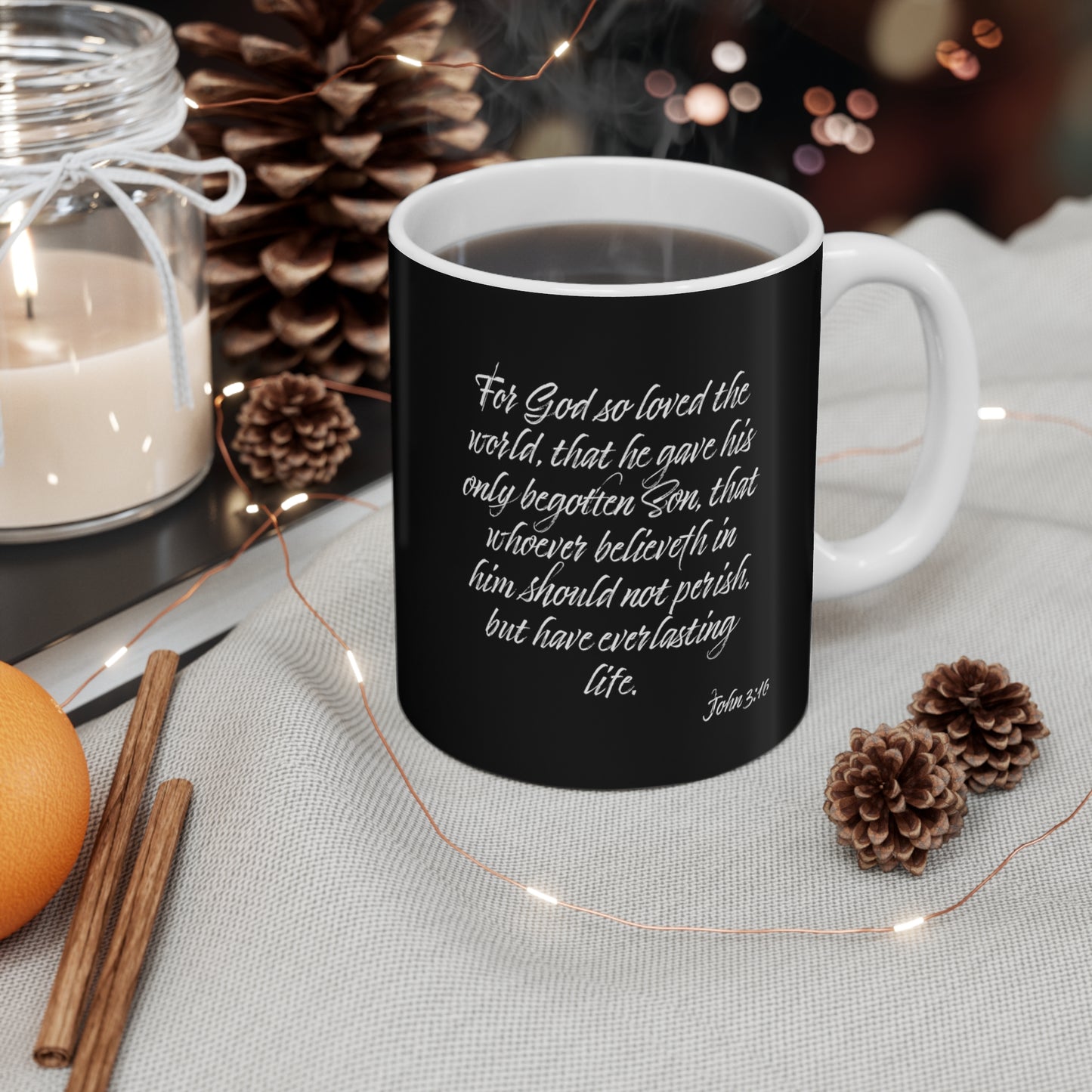 FOR US! John 3:16 | Black Ceramic Mug 11oz | ZenGen USA - ZenGen USA