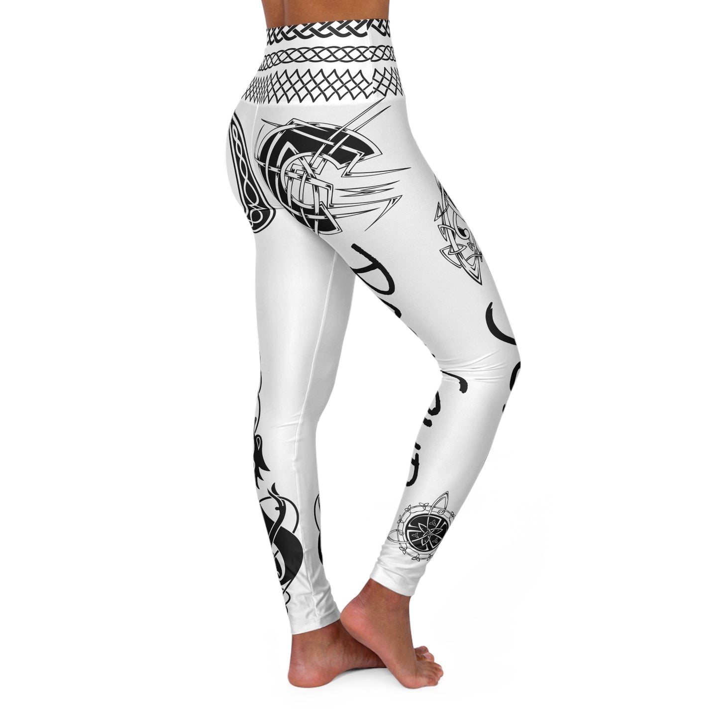 Celtic Tribal Tattoo - White Yoga Leggings - ZenGen USA ROCK SOLID