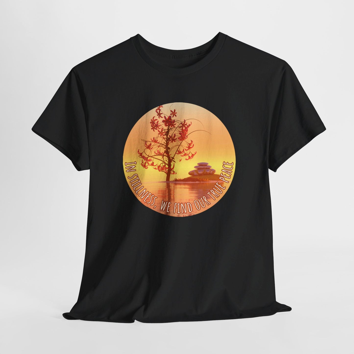 Find True Peace: Unisex Heavy Cotton Zen Bonsai & Cairns Graphic Tee