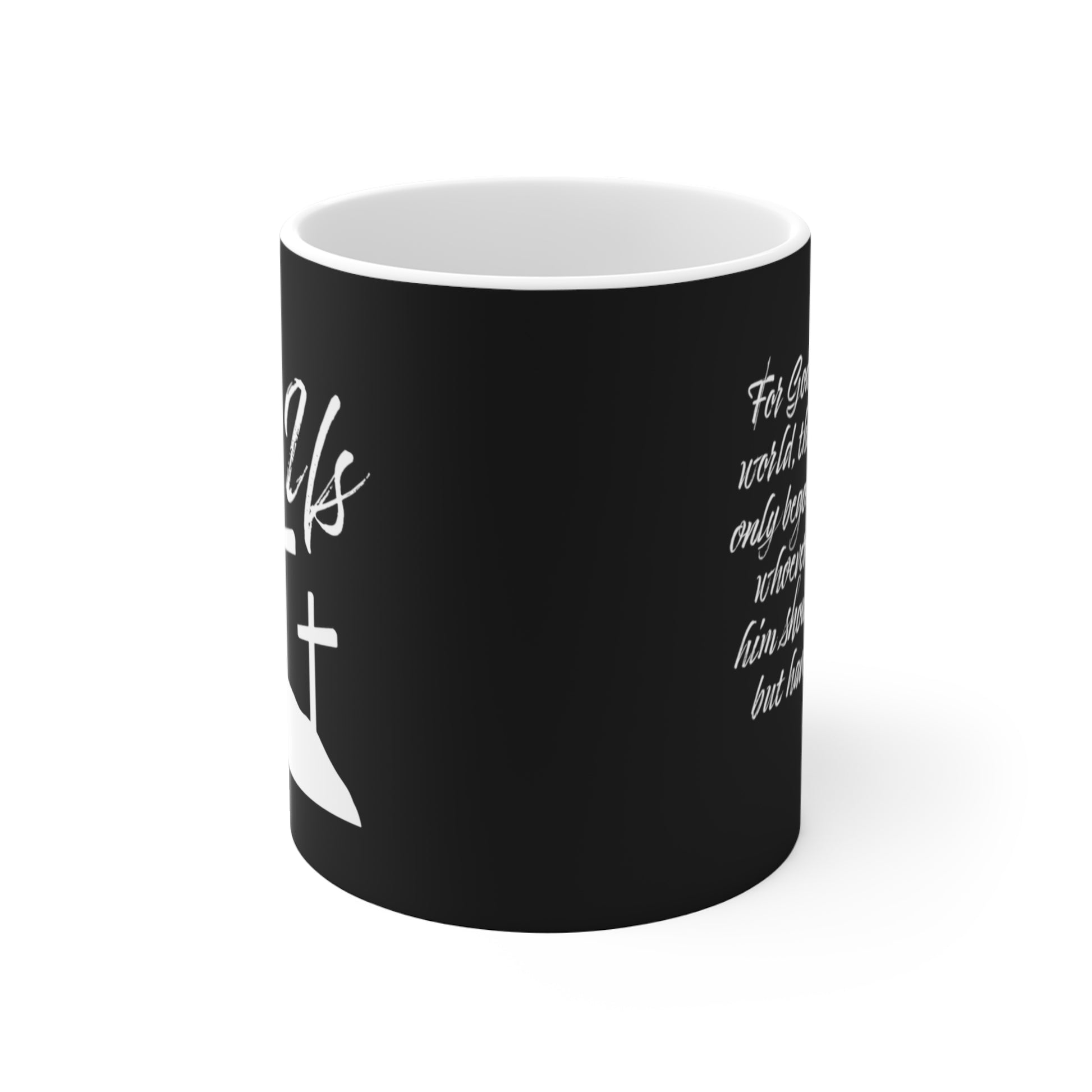 FOR US! John 3:16 | Black Ceramic Mug 11oz | ZenGen USA - ZenGen USA