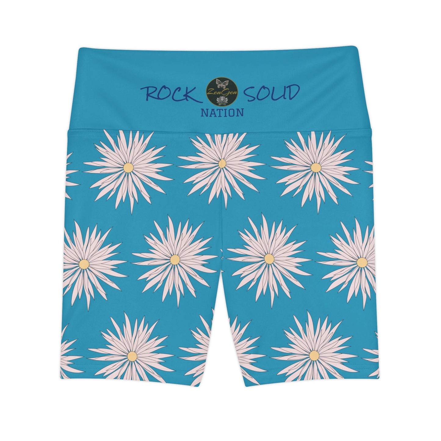 Women's Workout Shorts  - Turquoise - ROCK SOLID Blazing Flower - ZenGen USA