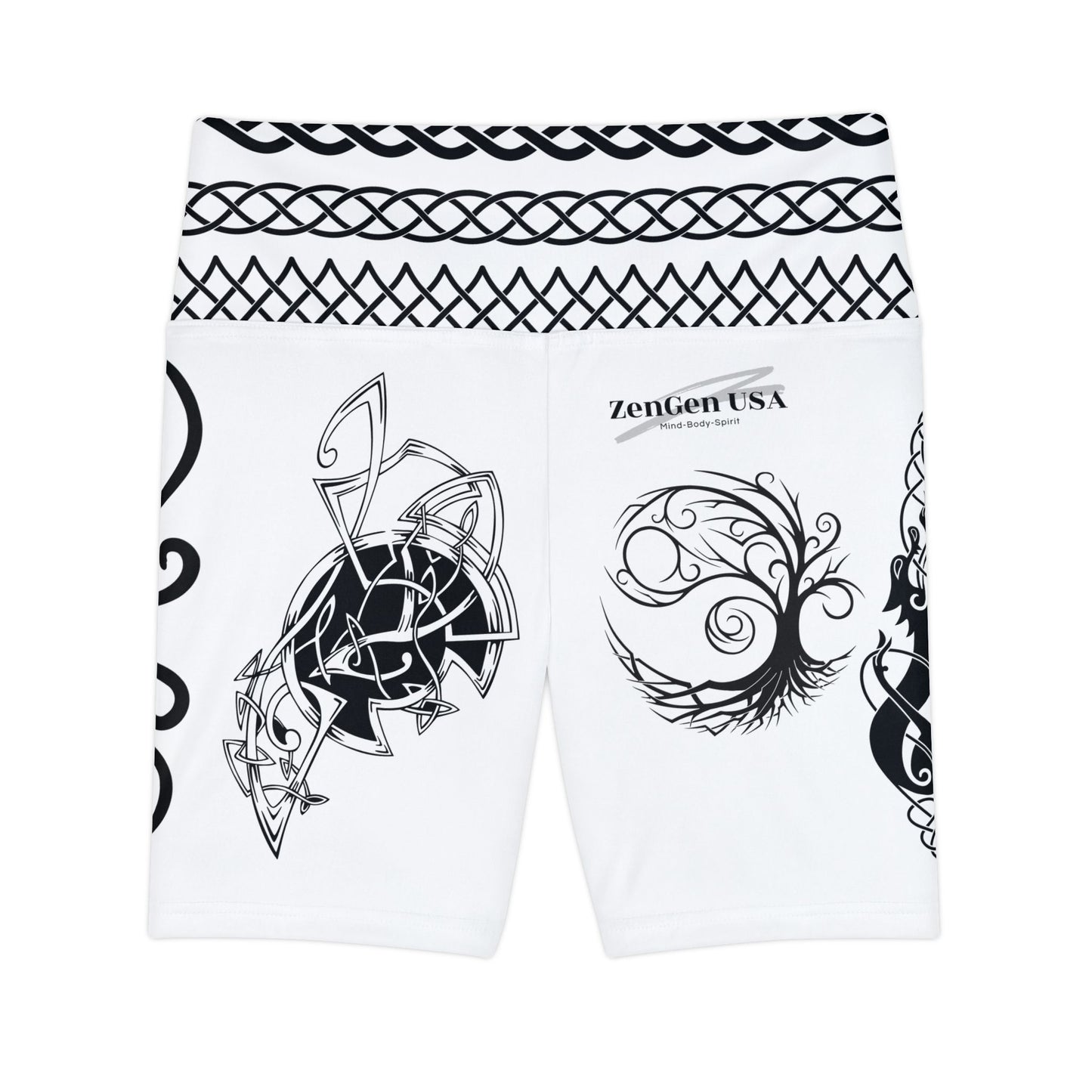 Celtic Tribal Tattoo - White Women's Workout Shorts - ZenGen USA ROCK SOLID