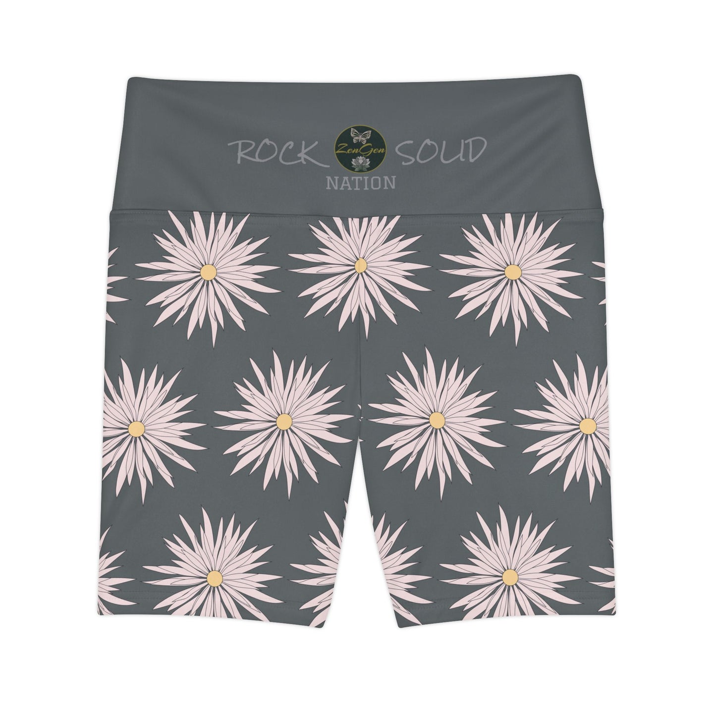 Women's Workout Shorts  - Gray - ROCK SOLID Blazing Flower - ZenGen USA