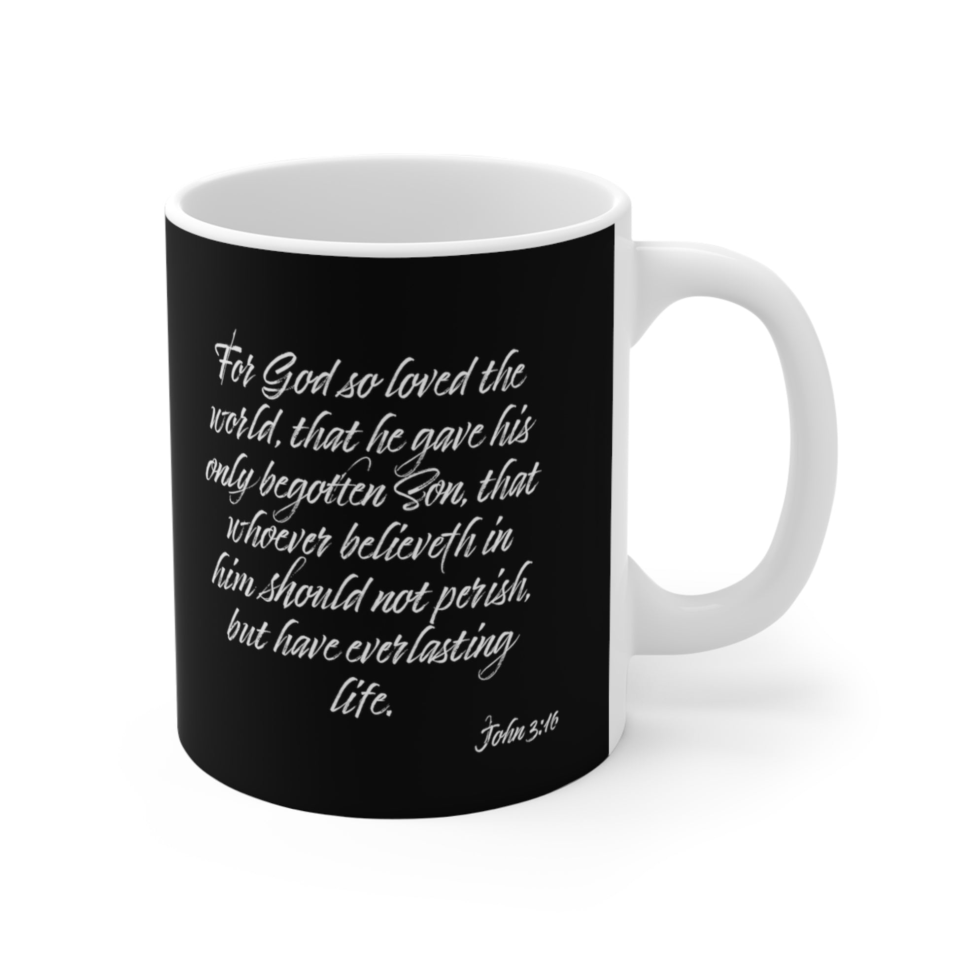 FOR US! John 3:16 | Black Ceramic Mug 11oz | ZenGen USA - ZenGen USA