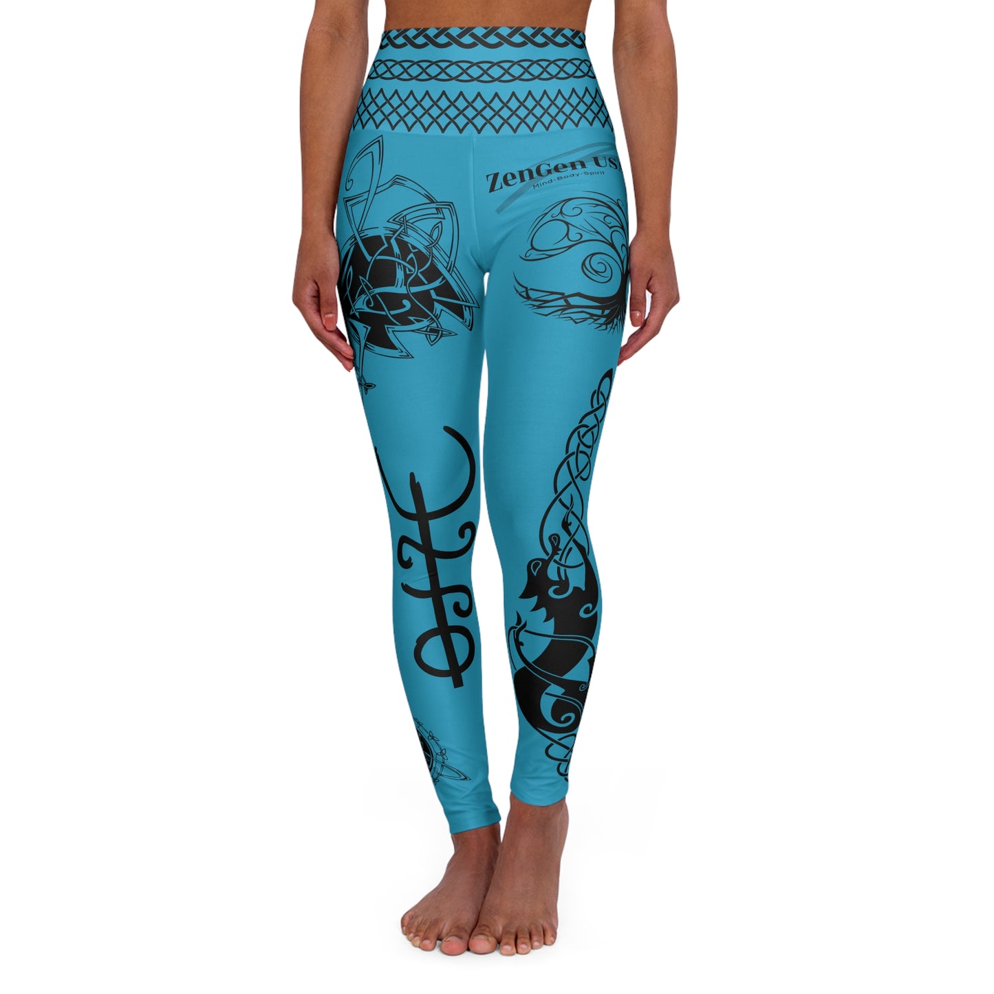 Celtic Tribal Tattoo - Turquoise Yoga Leggings - ZenGen USA ROCK SOLID