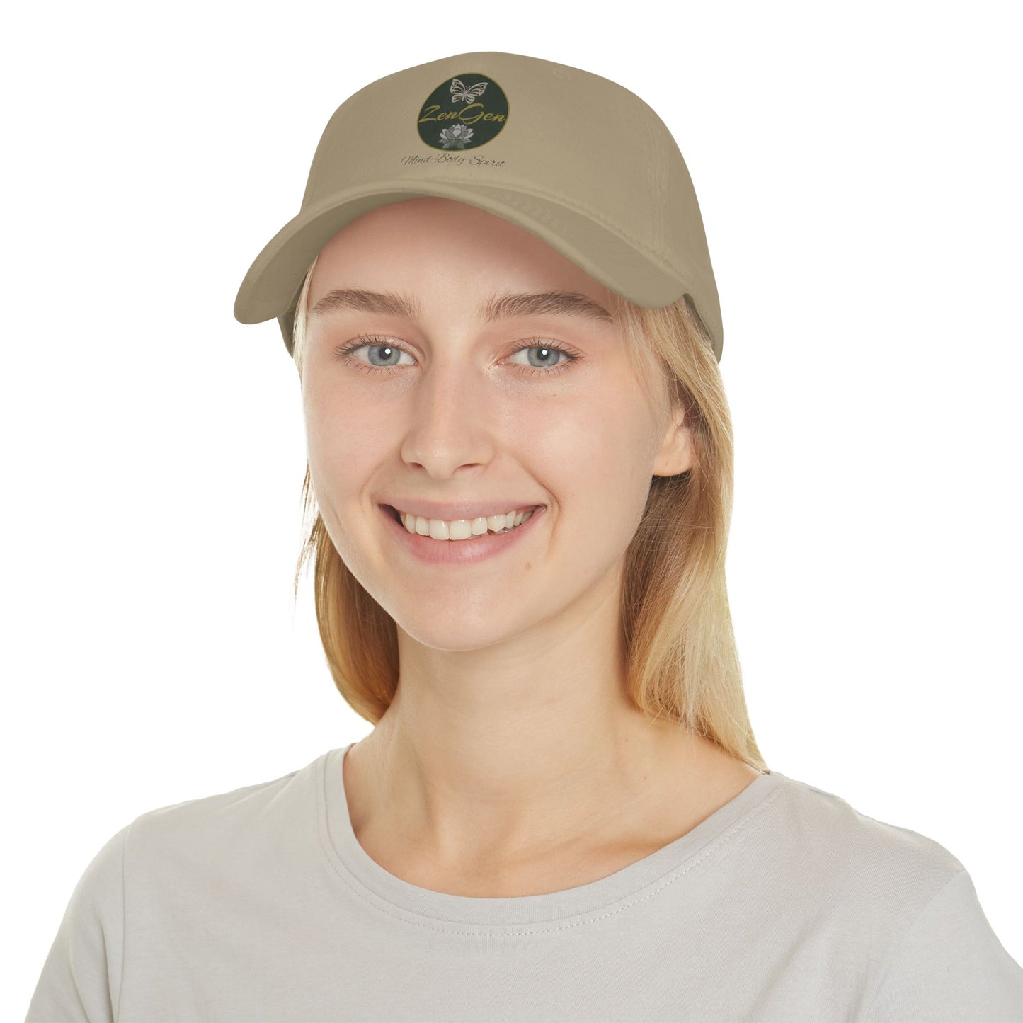 ZenGen Logo Wear - Gorra de béisbol unisex de perfil bajo - Blanco o caqui - Talla única