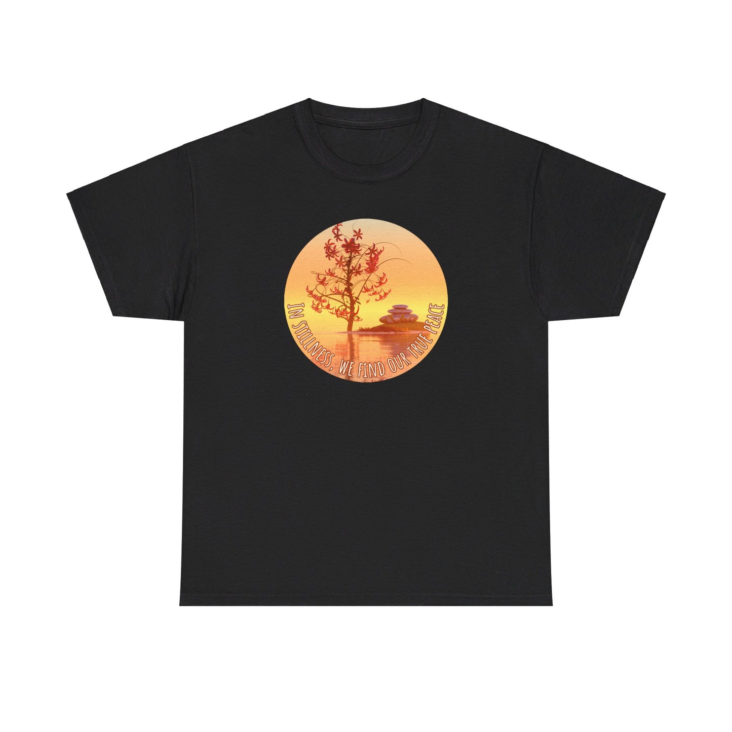 Find True Peace: Unisex Heavy Cotton Zen Bonsai & Cairns Graphic Tee