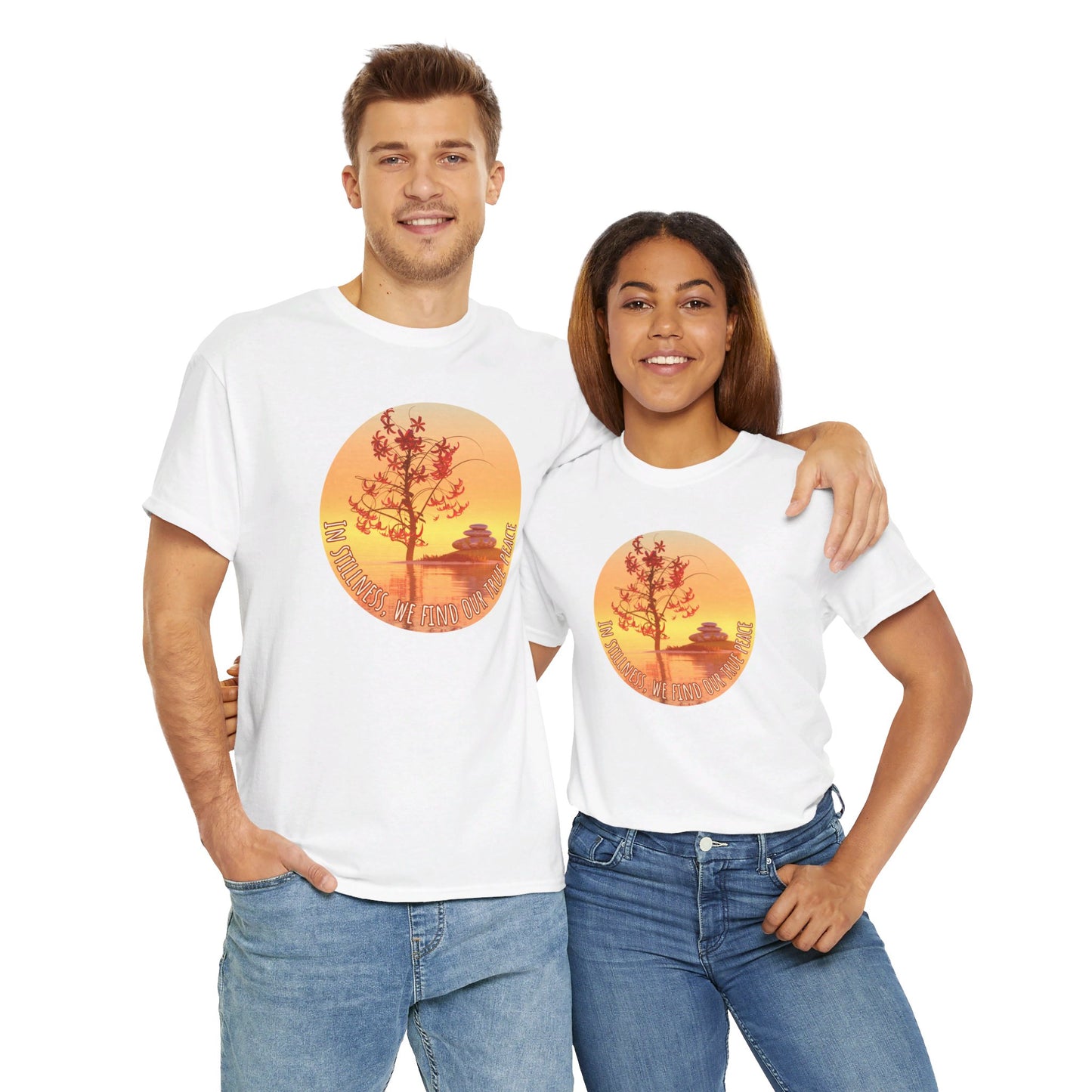 Find True Peace: Unisex Heavy Cotton Zen Bonsai & Cairns Graphic Tee