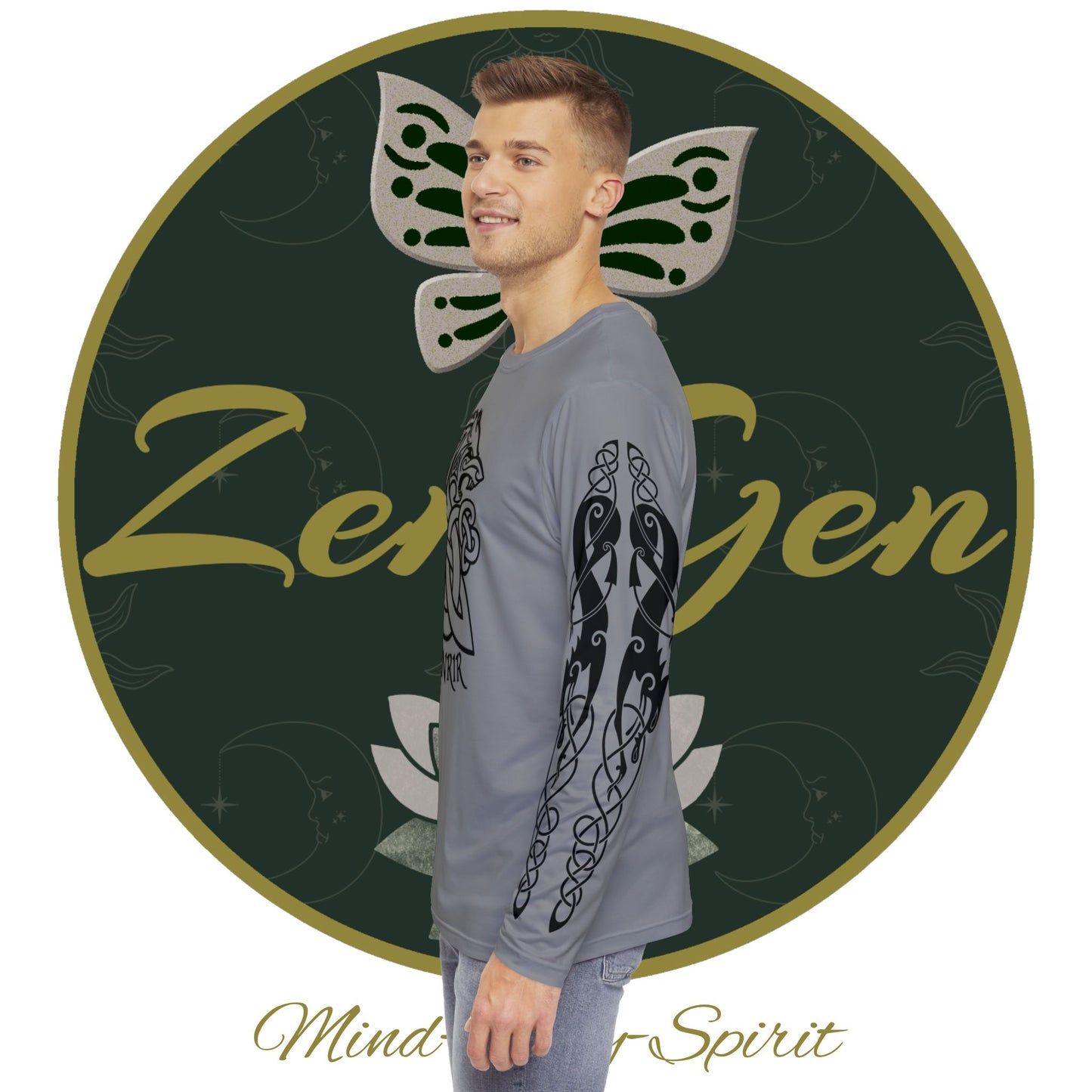 Celtic Fenrir Tribal Tattoo - Grey Men's Long Sleeve Shirt - ZenGen USA