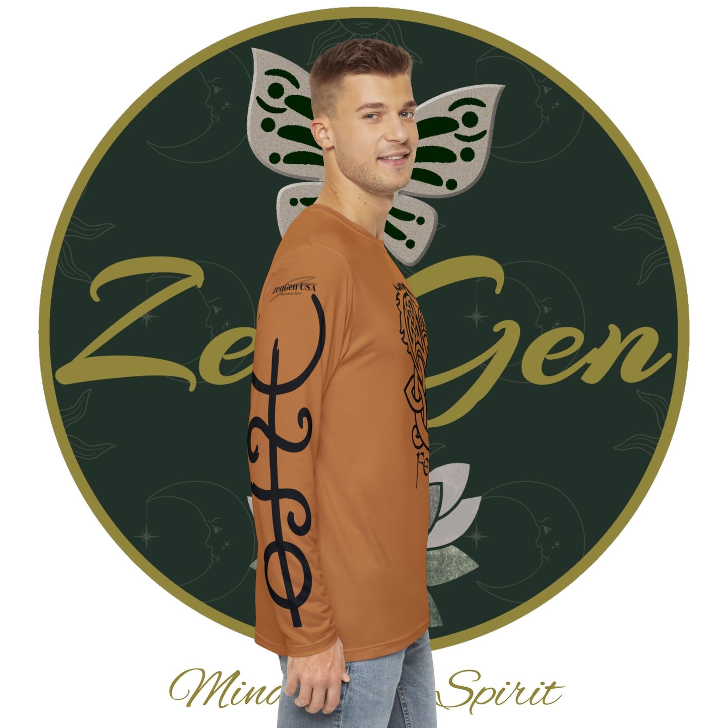 Celtic Fenrir Tribal Tattoo - Brown Men's Long Sleeve Shirt - ZenGen USA