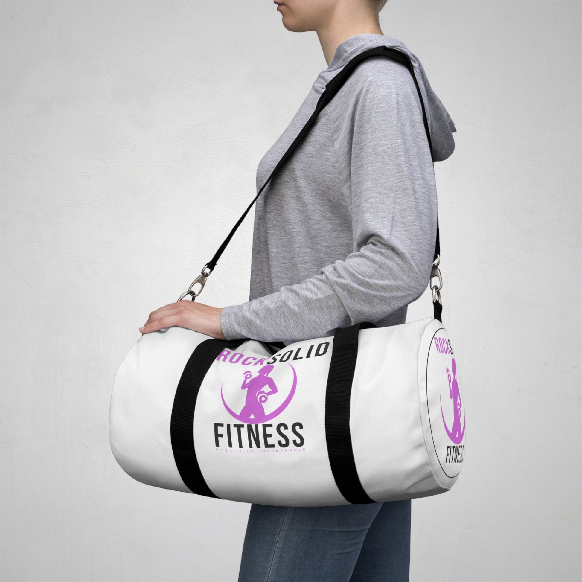 RockSolid Fitness Duffel Bag | White | Oxford Canvas | Pink Lady Logo - ZenGen USA