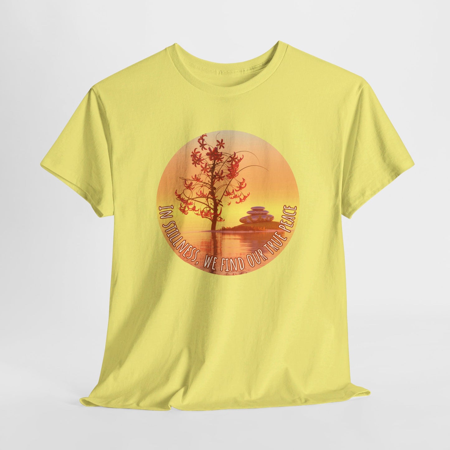 Find True Peace: Unisex Heavy Cotton Zen Bonsai & Cairns Graphic Tee