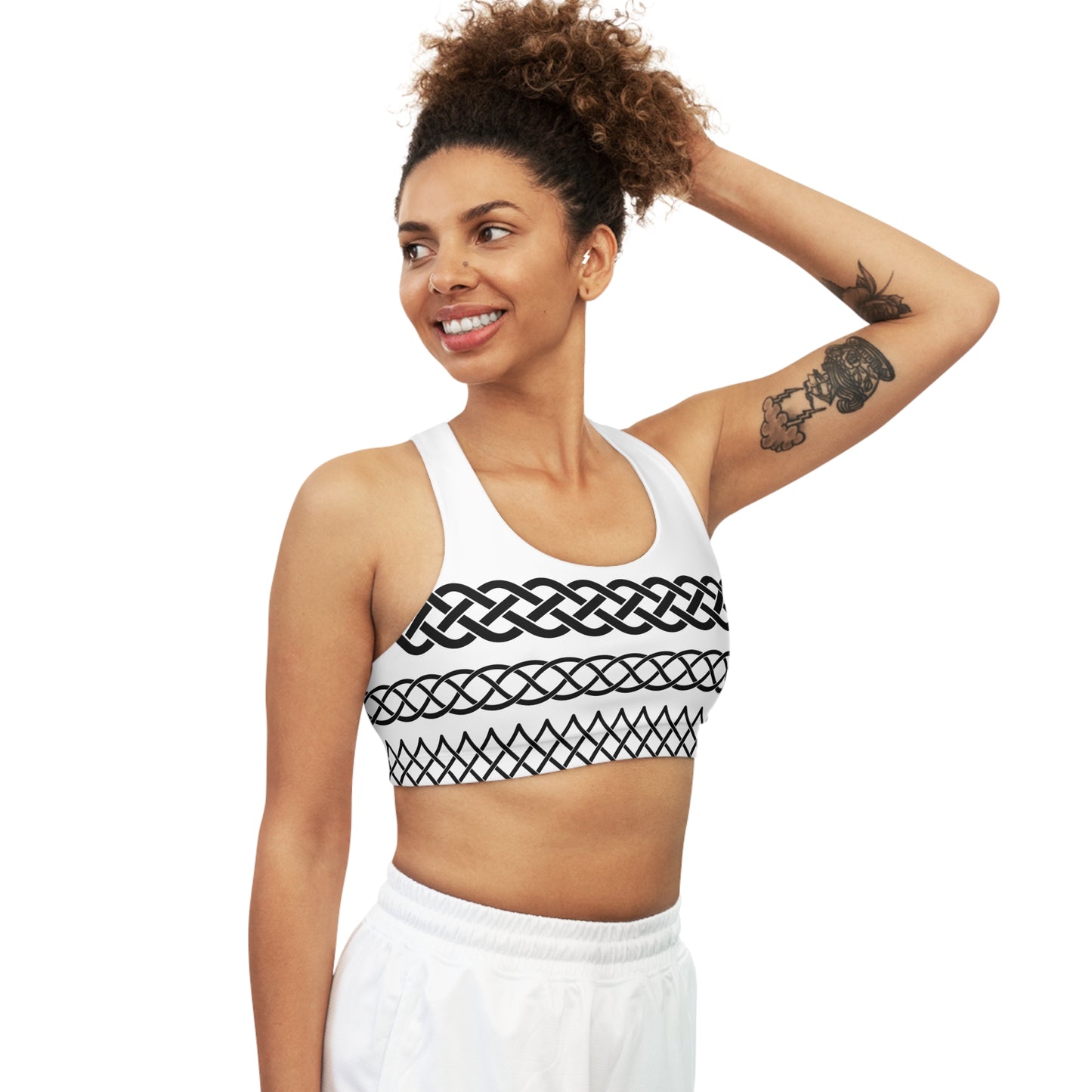 Celtic Tribal Tattoo - White Sports Bra - ZenGen USA ROCK SOLID