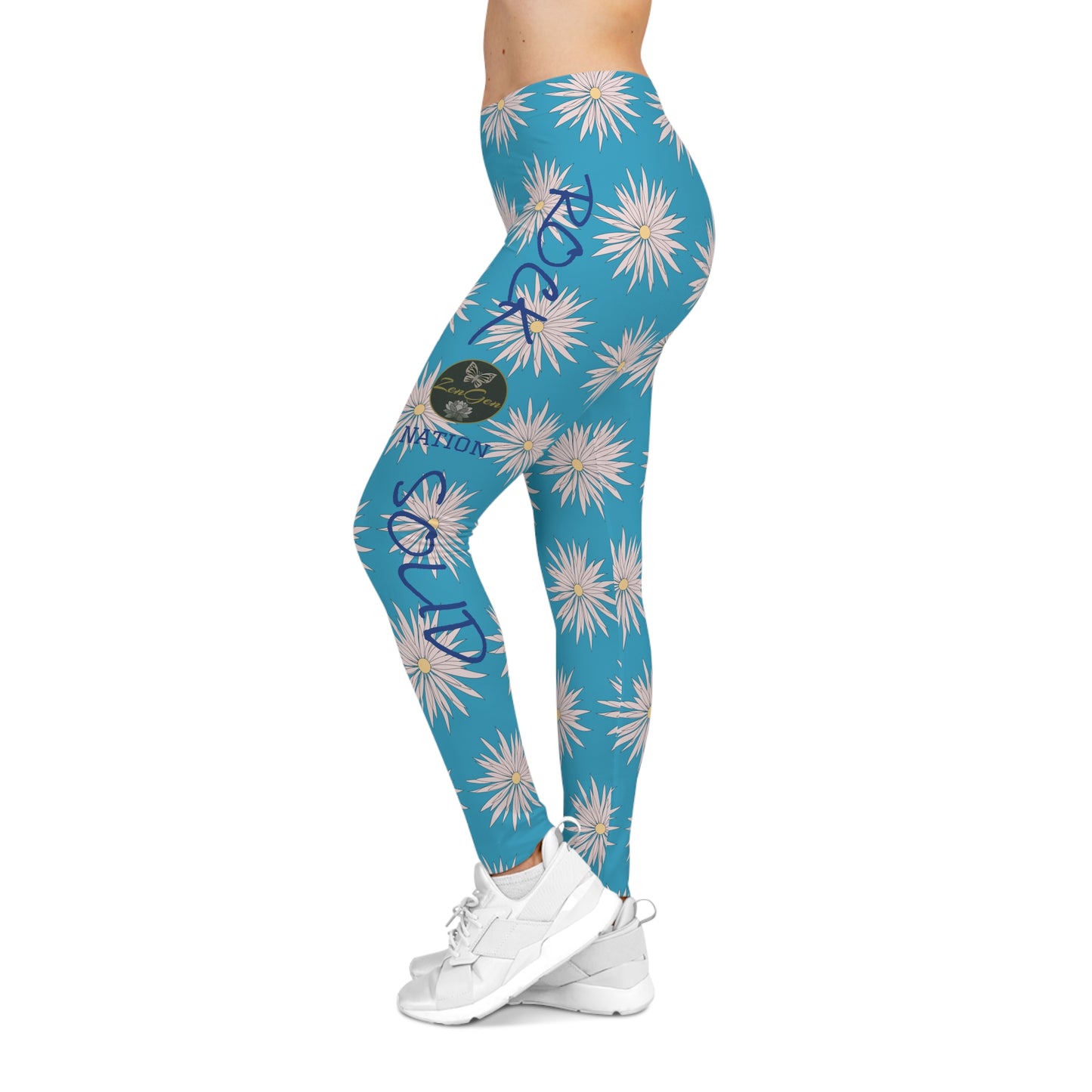 Women's Casual Leggings - Turquoise - ROCK SOLID Blazing Flower - ZenGen USA