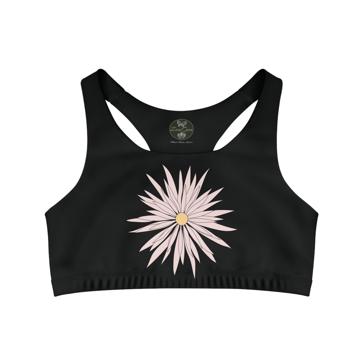 Seamless Sports Bra Black - ROCK SOLID Blazing Flower - ZenGen USA