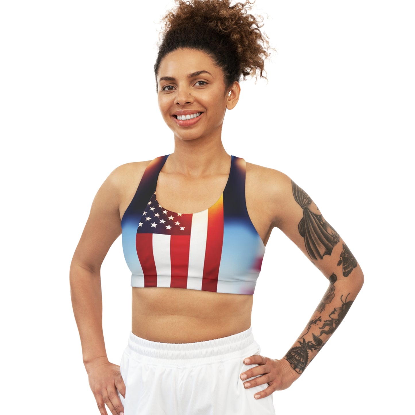 ZenGen Nation ROCK SOLID - Seamless Sports Bra (AOP) - Stars & Stripes