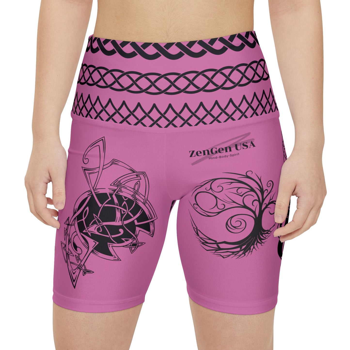 Celtic Tribal Tattoo - Pink Women's Workout Shorts - ZenGen USA ROCK SOLID