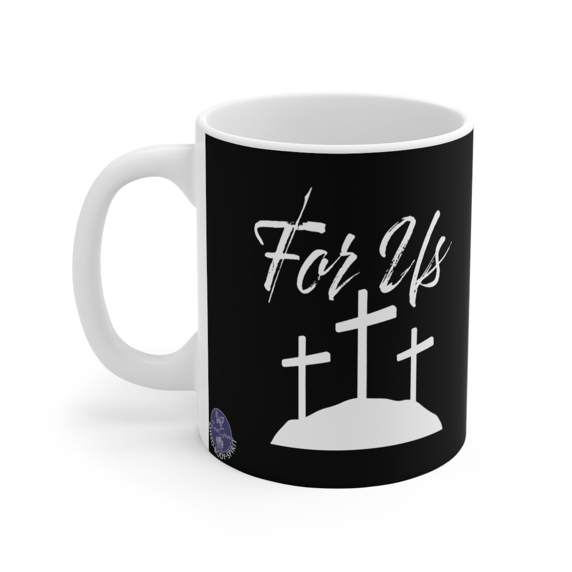 FOR US! John 3:16 | Black Ceramic Mug 11oz | ZenGen USA - ZenGen USA