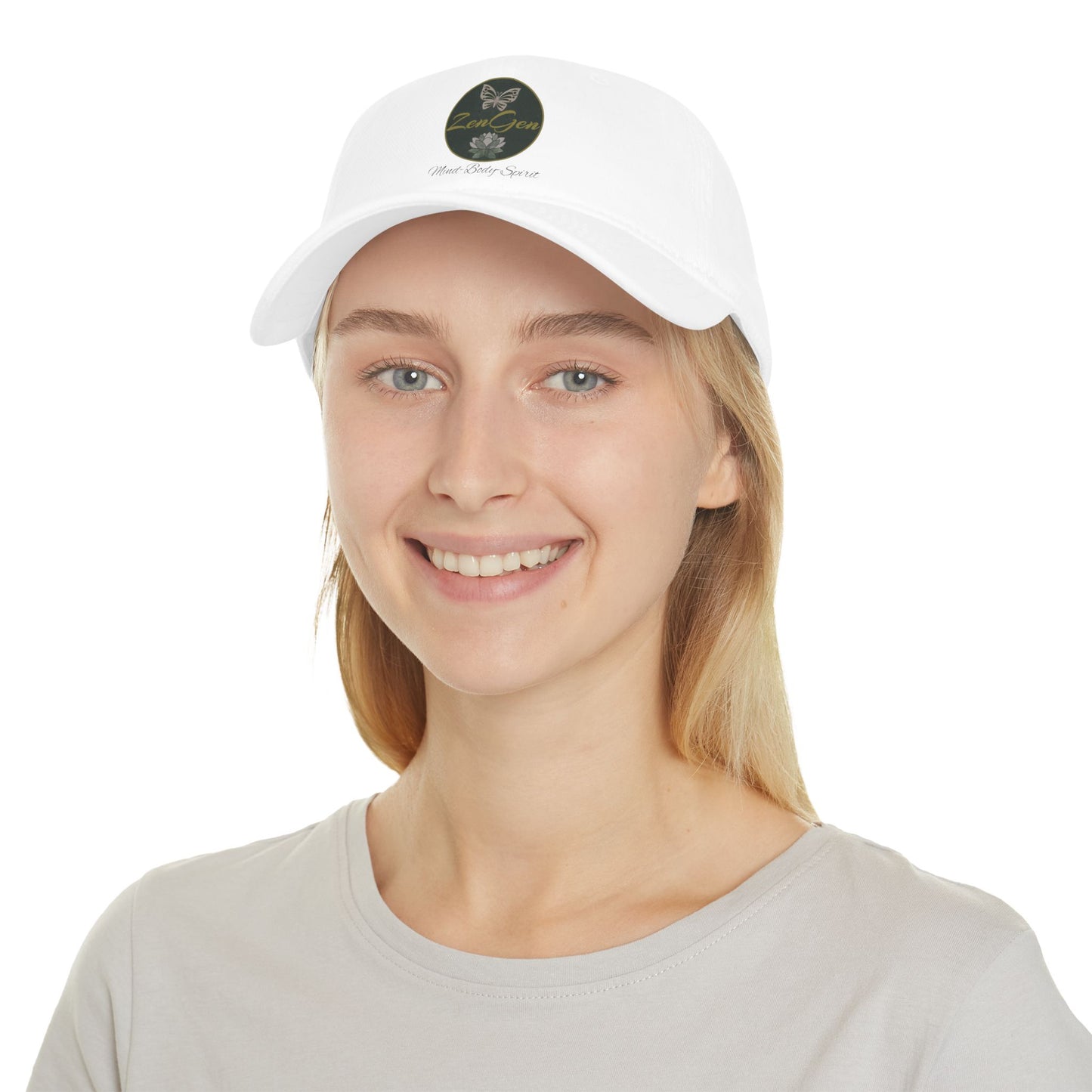 ZenGen Logo Wear - Gorra de béisbol unisex de perfil bajo - Blanco o caqui - Talla única