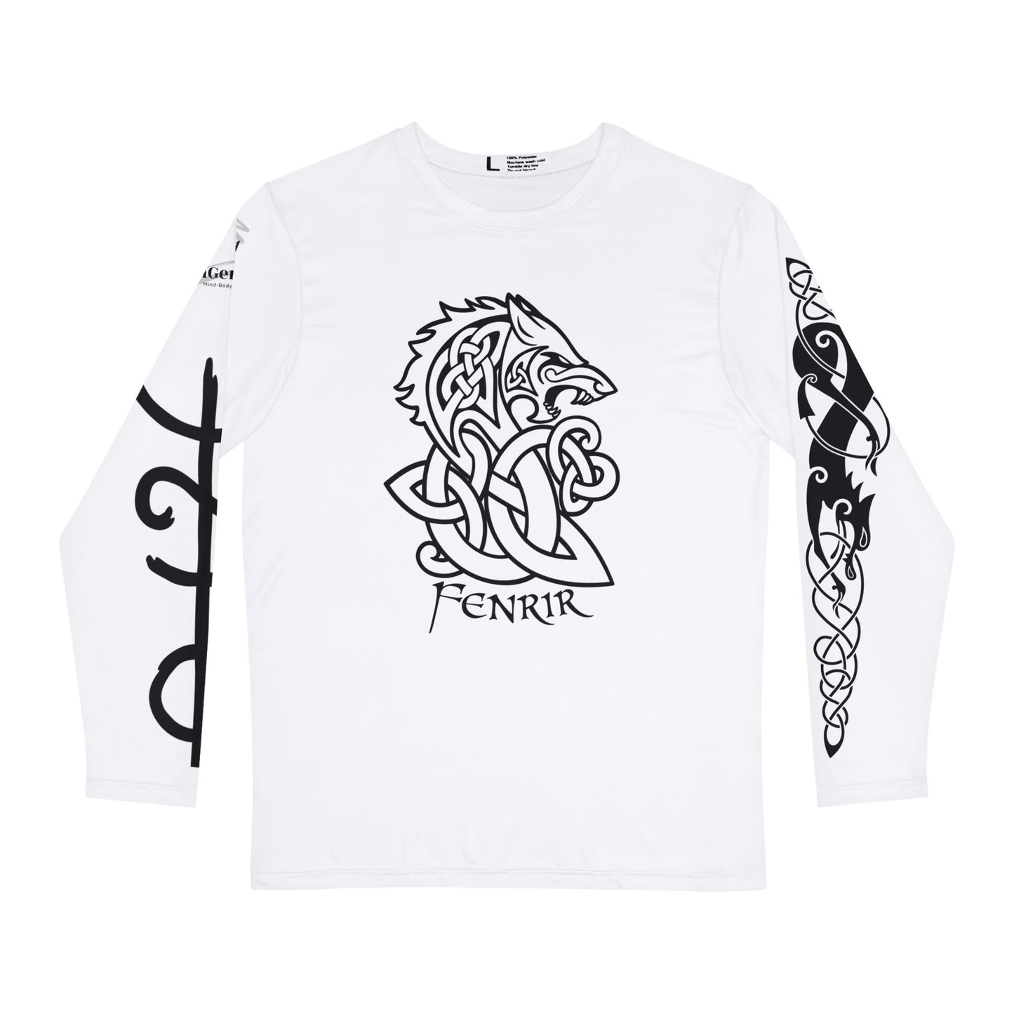 Tatuaje tribal celta Fenrir - Camisa blanca de manga larga para hombre - ZenGen USA