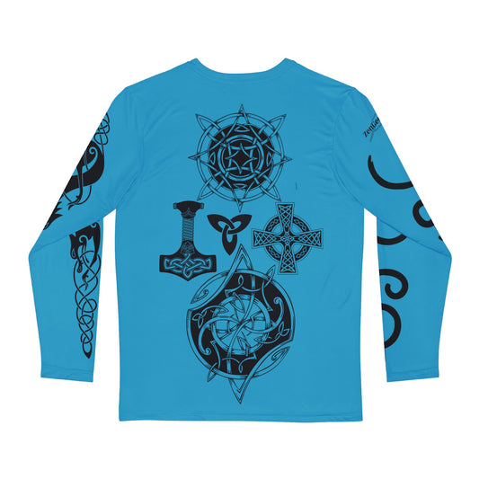 Celtic Fenrir Tribal Tattoo - Turquoise Men's Long Sleeve Shirt - ZenGen USA