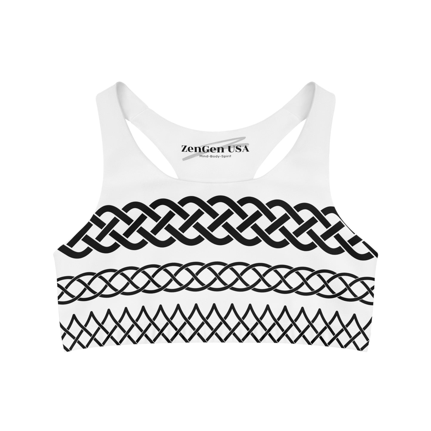 Celtic Tribal Tattoo - White Sports Bra - ZenGen USA ROCK SOLID