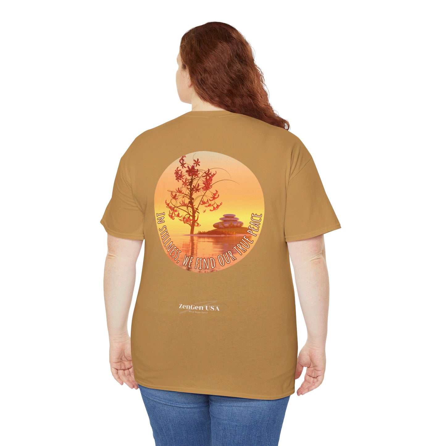 Find True Peace: Unisex Heavy Cotton Zen Bonsai & Cairns Graphic Tee