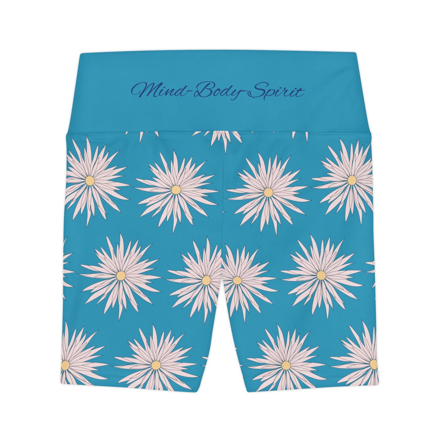 Women's Workout Shorts  - Turquoise - ROCK SOLID Blazing Flower - ZenGen USA