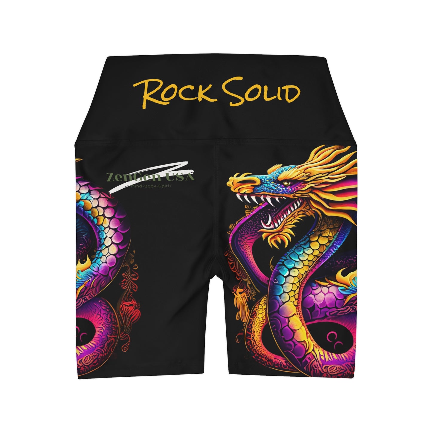 Dragon High Waisted Yoga Shorts | Black | ROCK SOLID | ZenGen USA