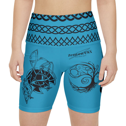 Celtic Tribal Tattoo - Turquoise Women's Workout Shorts - ZenGen USA ROCK SOLID