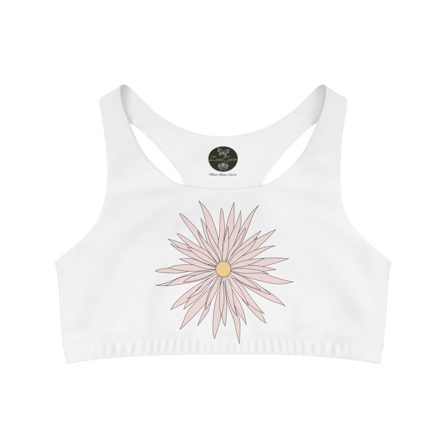 Seamless Sports Bra White - ROCK SOLID Blazing Flower - ZenGen USA