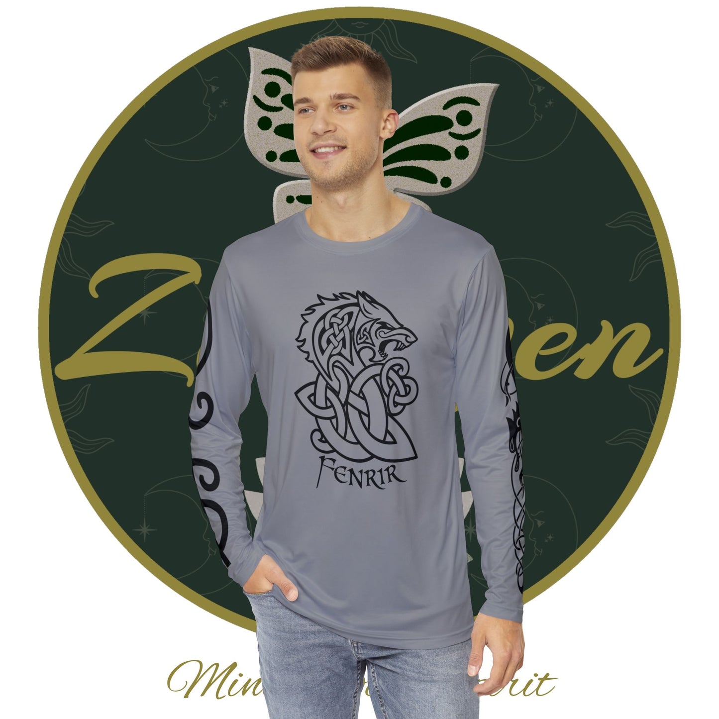 Celtic Fenrir Tribal Tattoo - Grey Men's Long Sleeve Shirt - ZenGen USA