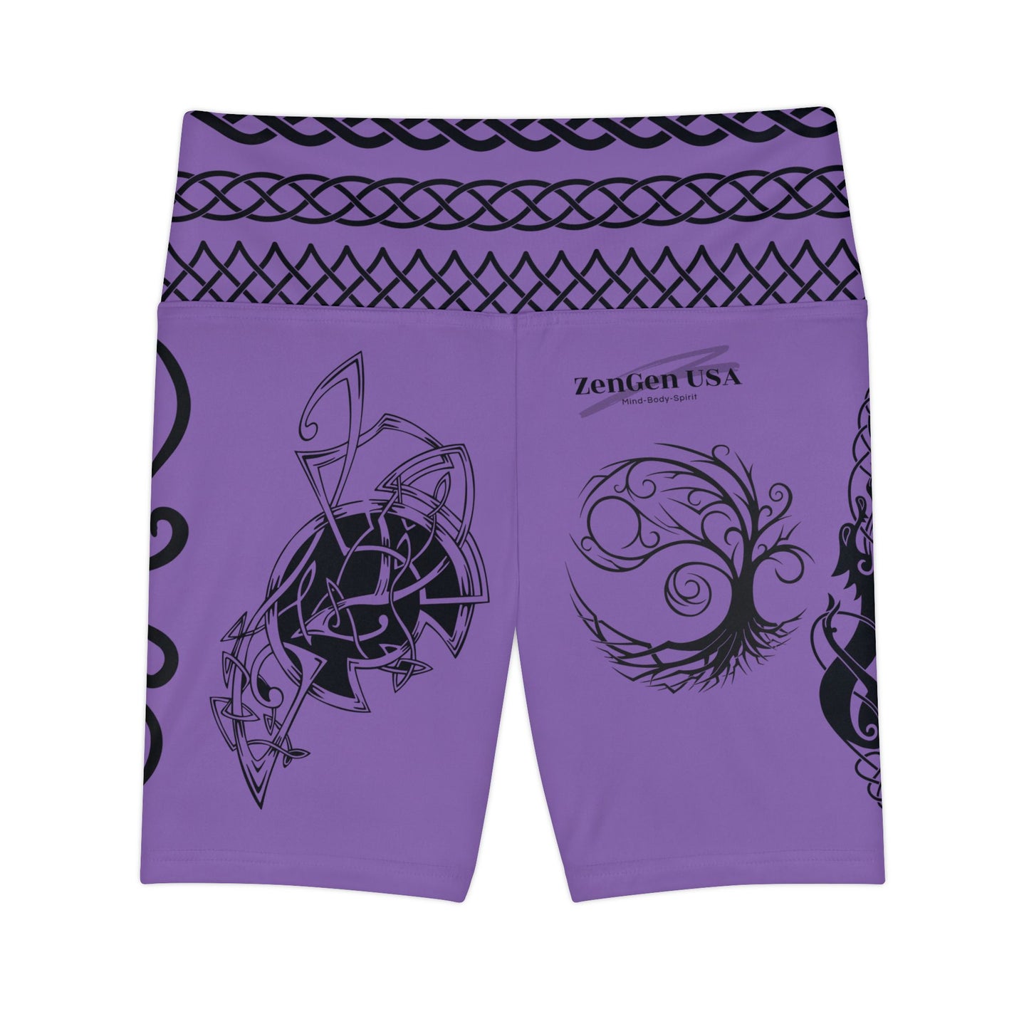 Tatuaje tribal celta - Pantalones cortos de entrenamiento morados para mujer - ZenGen USA ROCK SOLID