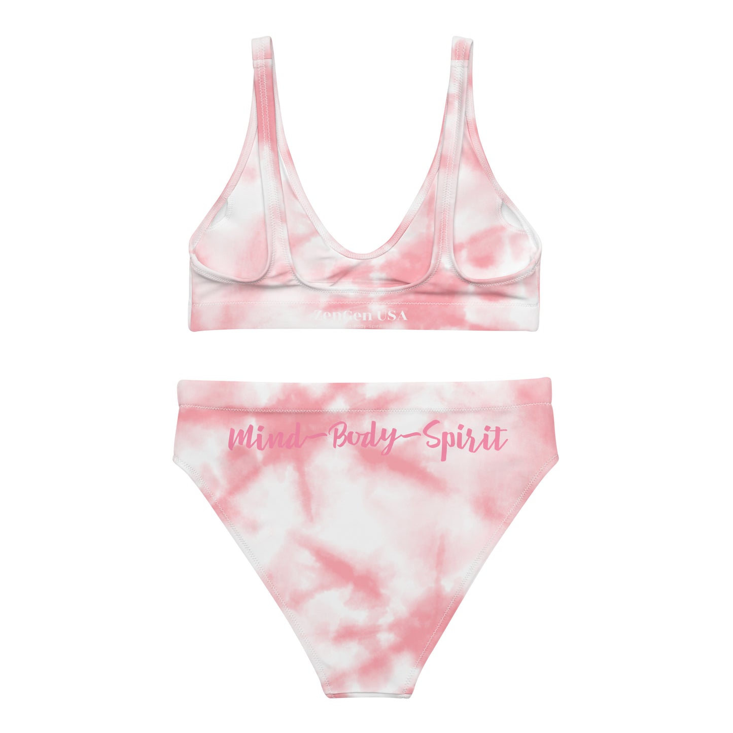 Recycled High-Waisted Bikini - Pink TieDye Print - ZenGen USA - ZenGen USA