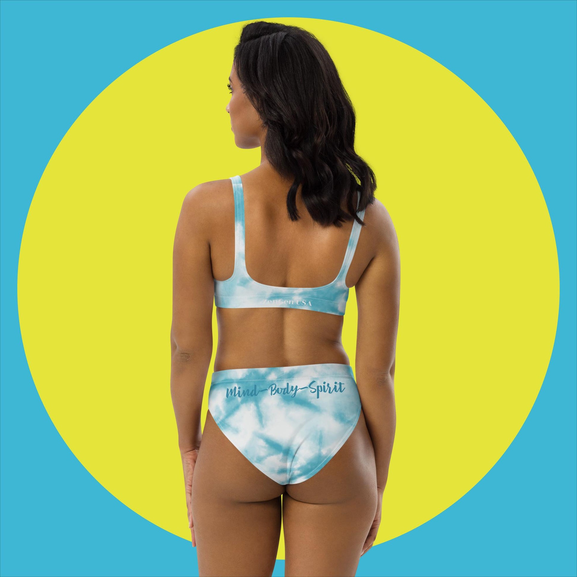 Recycled High-Waisted Bikini - Blue TieDye Print - ZenGen USA - ZenGen USA