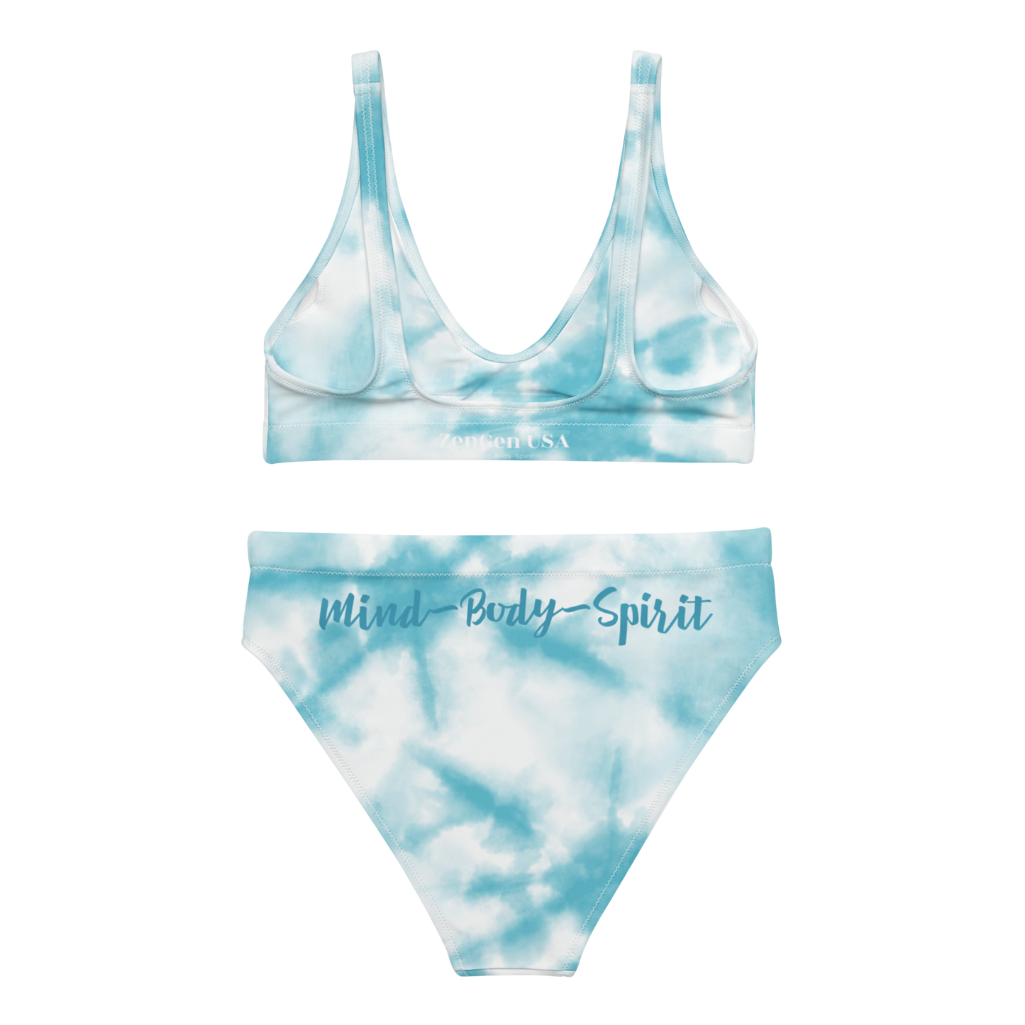 Recycled High-Waisted Bikini - Blue TieDye Print - ZenGen USA - ZenGen USA