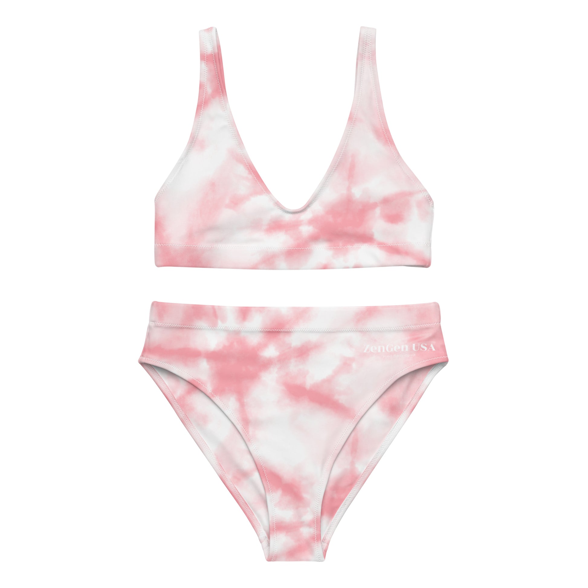 Recycled High-Waisted Bikini - Pink TieDye Print - ZenGen USA - ZenGen USA