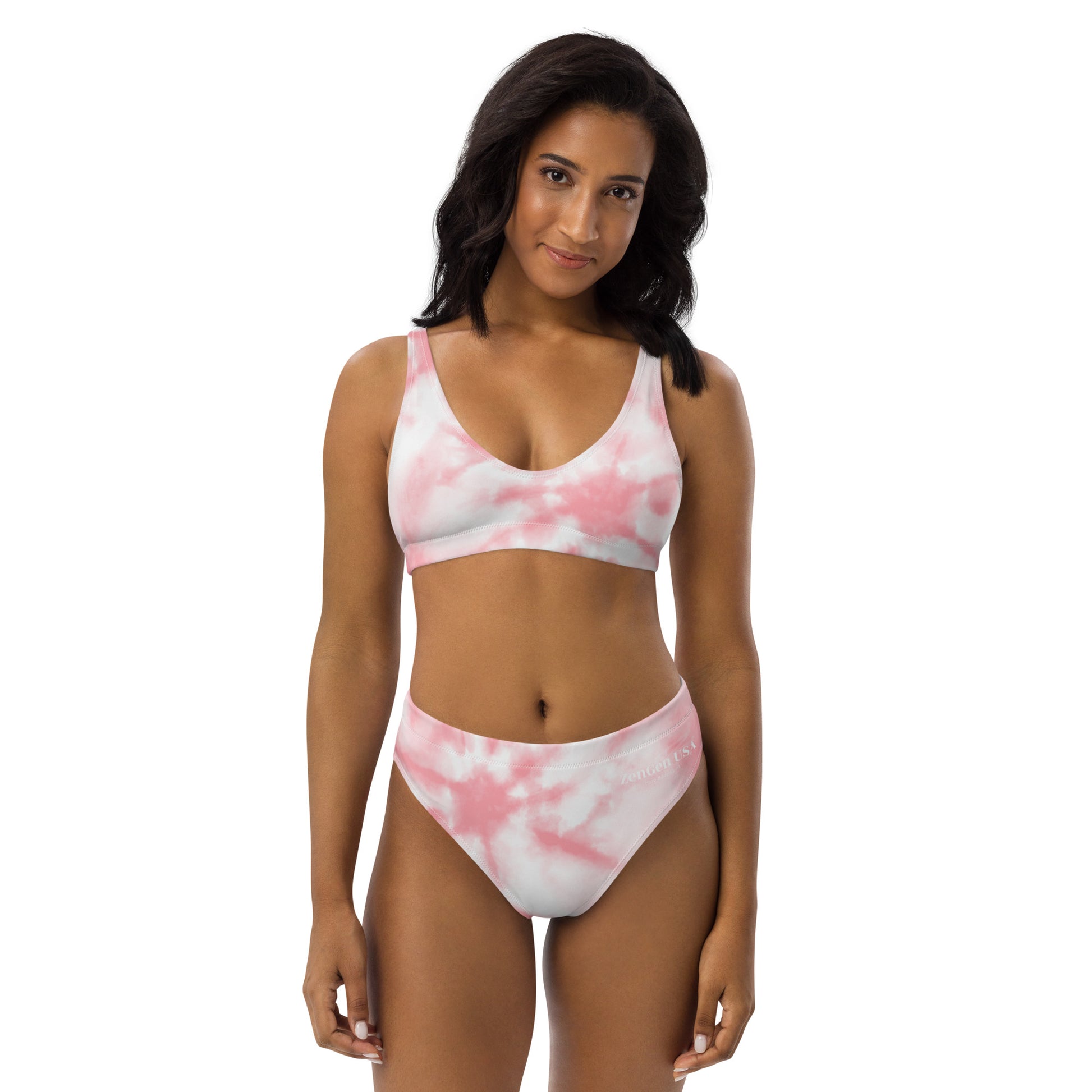 Recycled High-Waisted Bikini - Pink TieDye Print - ZenGen USA - ZenGen USA