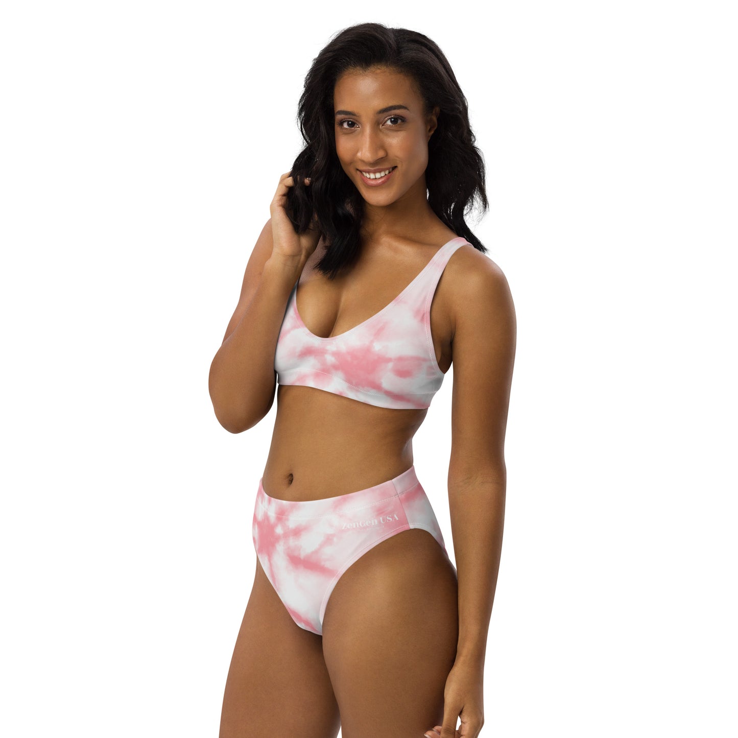 Recycled High-Waisted Bikini - Pink TieDye Print - ZenGen USA - ZenGen USA