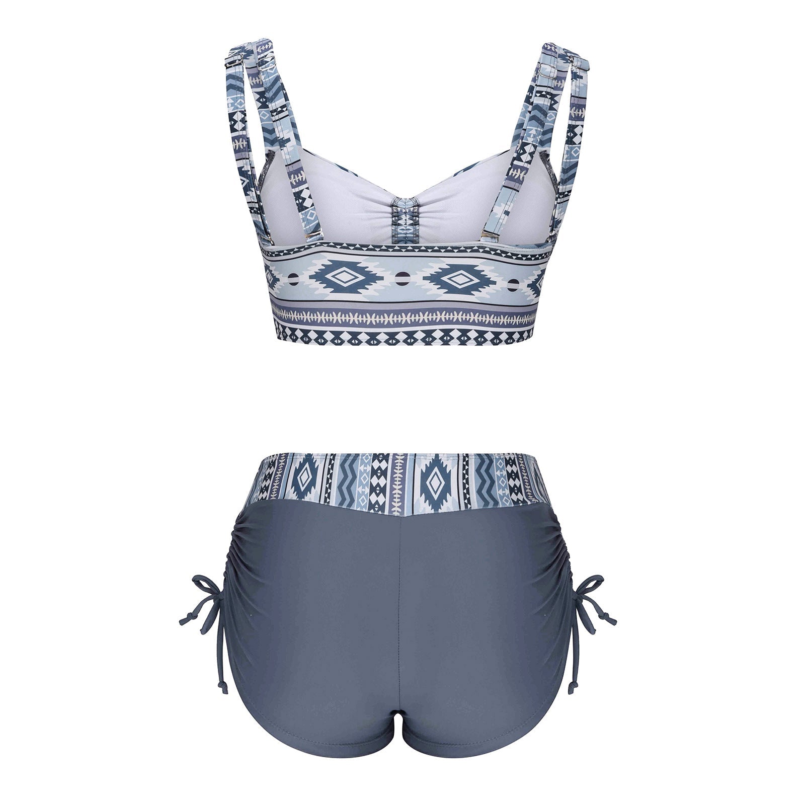 Bikini Split Swimsuit Light Blue & Grey Aztec Pattern - ZenGen USASwimsuit