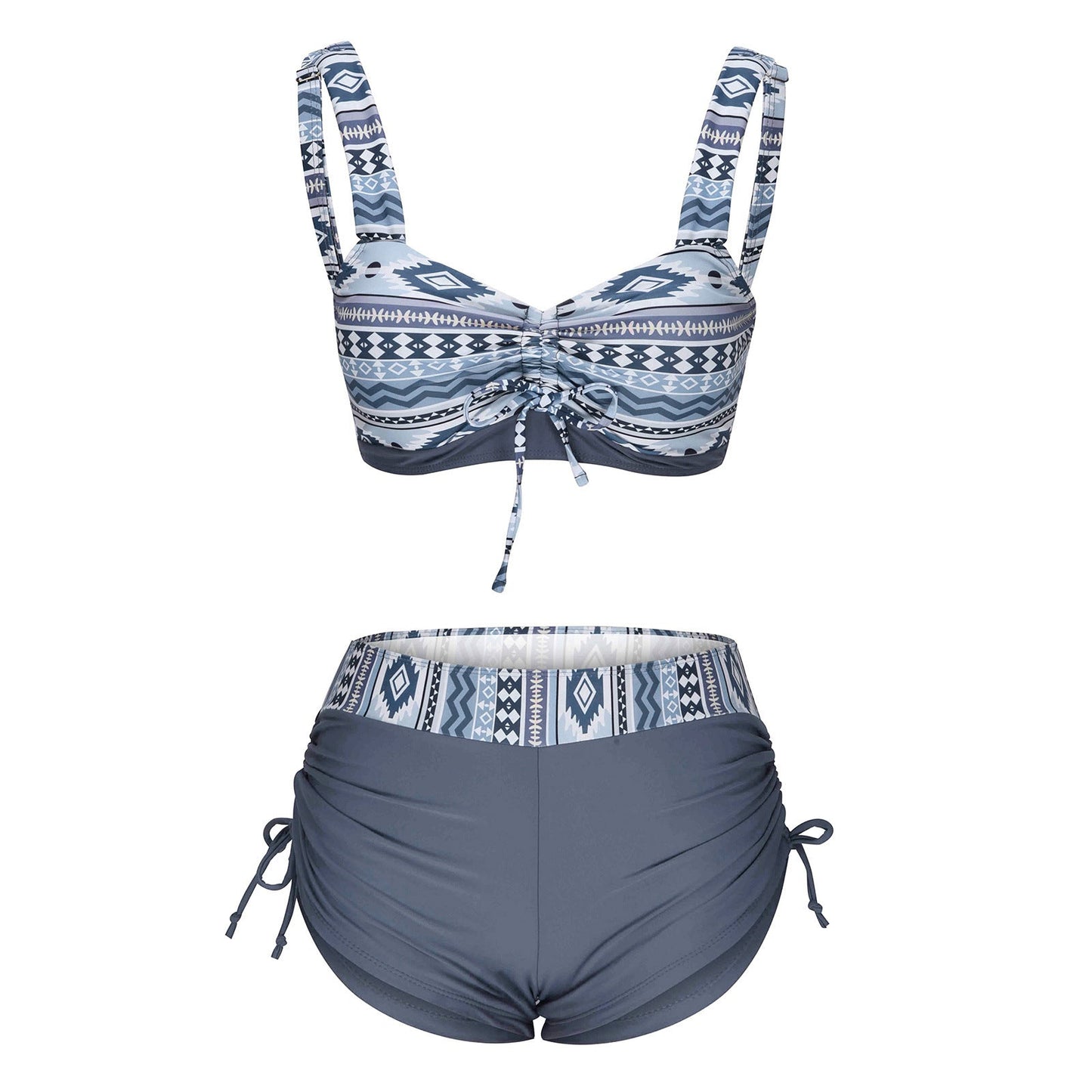 Bikini Split Swimsuit Light Blue & Grey Aztec Pattern - ZenGen USASwimsuit