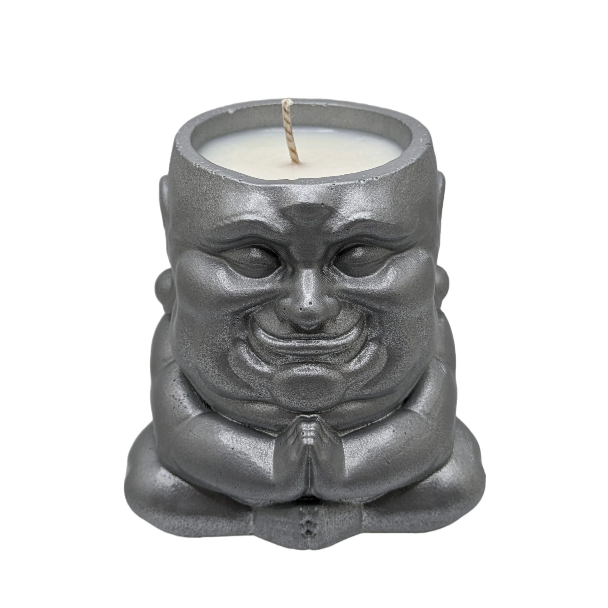 Handmade Ceramic Buddha. Scented Candle - Sagacious Hotei - Custom ROAR Fragrance (Silver)