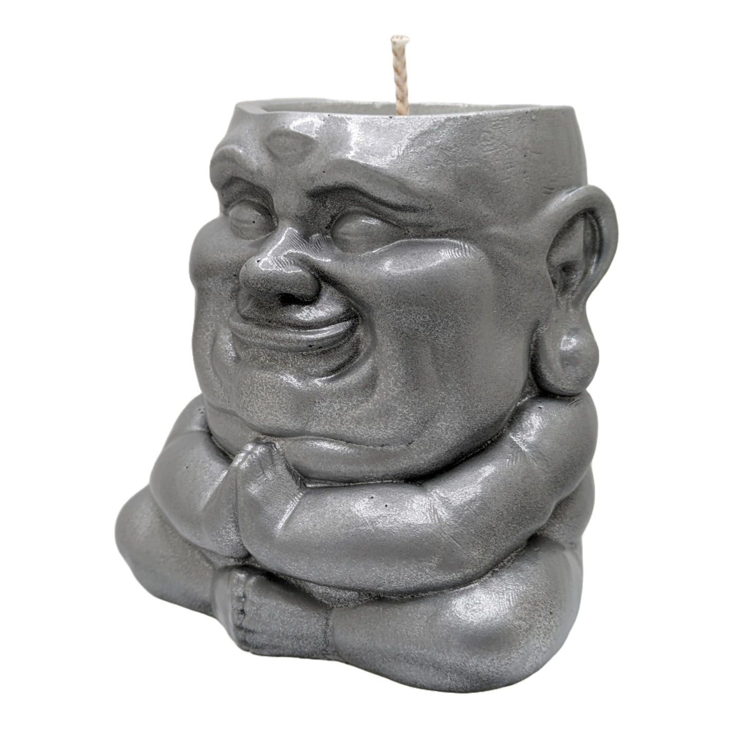 Handmade Ceramic Buddha. Scented Candle - Sagacious Hotei - Custom ROAR Fragrance (Silver)