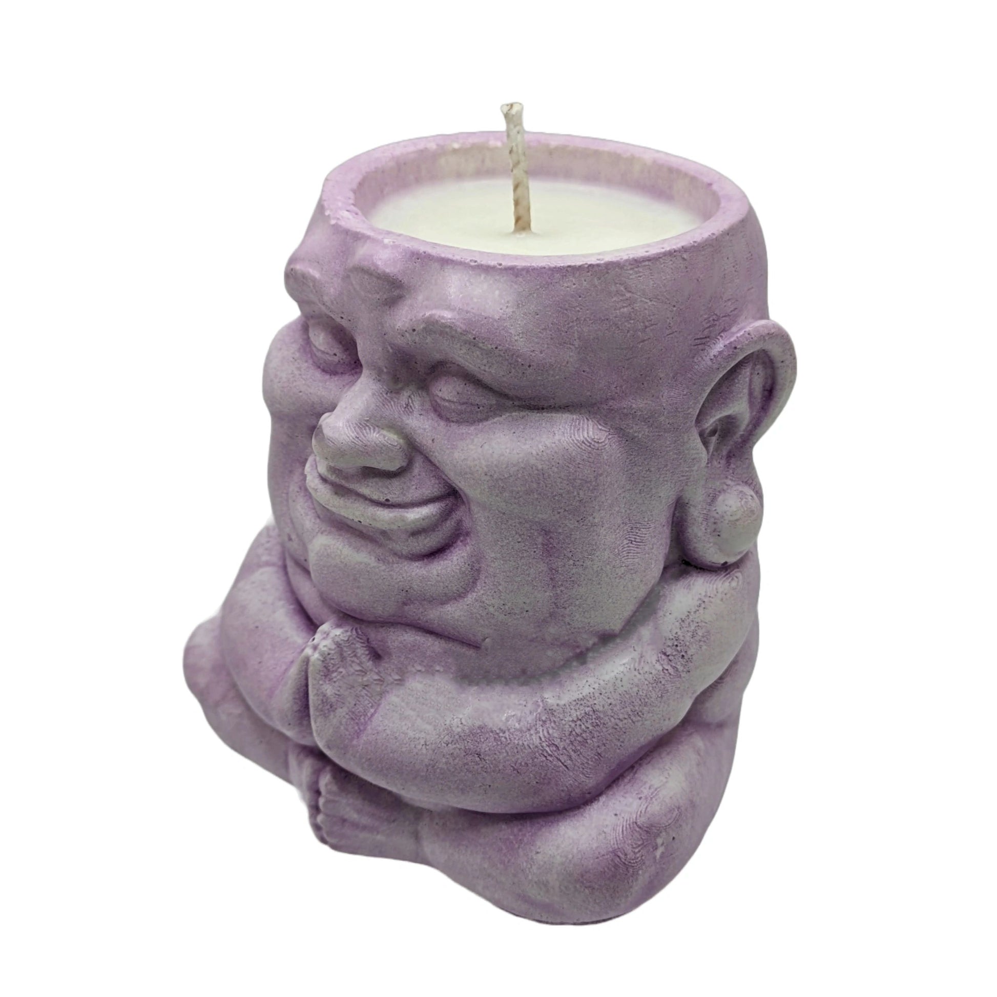 Handmade Ceramic Buddha. Scented Candle - Sagacious Hotei - Custom ROAR Fragrance (Washed Lavender)