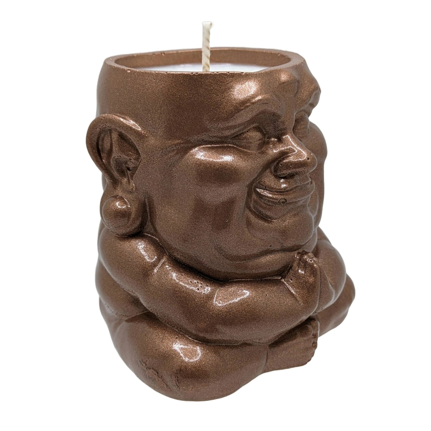 Handmade Ceramic Buddha. Scented Candle - Sagacious Hotei - Custom ROAR Fragrance (Rose Gold)