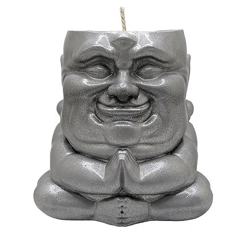 Handmade Ceramic Buddha. Scented Candle - Sagacious Hotei - Custom ROAR Fragrance (Silver)