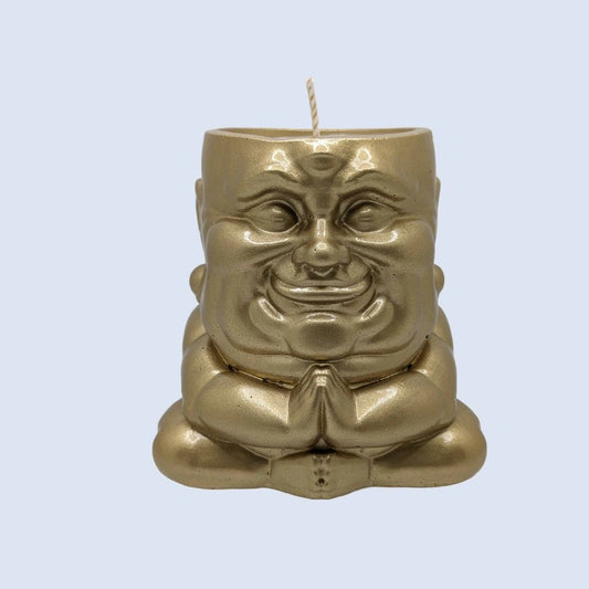 Handmade Ceramic Buddha. Scented Candle - Sagacious Hotei - Custom ROAR Fragrance (Gold)